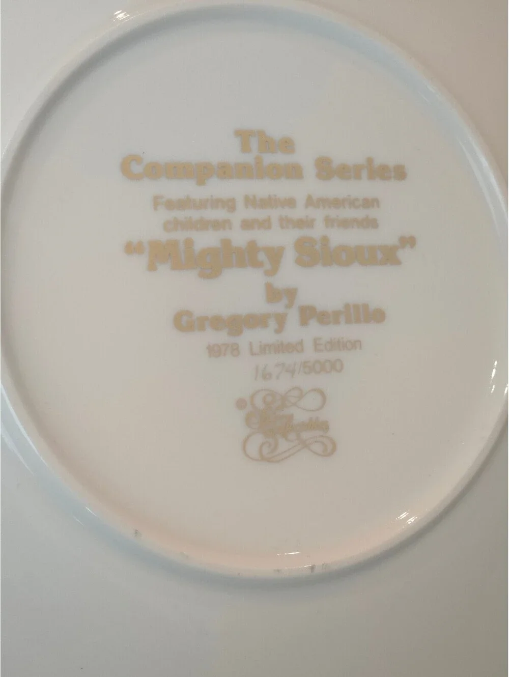 Vintage 1978 Gregory Perillo Mighty Sioux Collector Plate 8.25